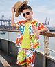 OLLINGTON ST. Sinker Knit Half Sleeves Shirt & Shorts Dino Printed Co-Ord Set With T-Shirt - Multicolor