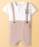 Babyoye 100% Cotton Knit Half Sleeves Romper with Bear Patch - Cream & White