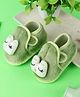 KIDSUN Animal Face Applique Detailed Velcro Closure Booties - Green