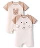 Babyoye 100% Cotton Woven Half Raglan Sleeves Rompers with Animal Print & Patch Pack of 2 - Cream & Tan
