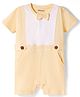 Babyoye 100% Cotton Knit Half Sleeves Solid Color Romper with Bow Applique - Cream