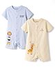 Babyoye 100% Cotton Interlock Woven Half Sleeves Rompers With Animal Print Pack of 2 - Cream & Light Blue