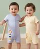 Babyoye 100% Cotton Interlock Woven Half Sleeves Rompers With Animal Print Pack of 2 - Cream & Light Blue