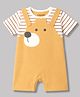 Babyoye 100% Cotton Interlock Knit Half Sleeves Striped Romper With Bear Print - Cream & Yellow