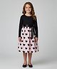 Bolly Lounge Cotton Blend Knit Full Sleeves Bow Applique Detailed Hearts Printed Dress - Pink