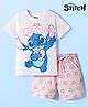 Pine Kids Disney Single Jersey Knit Half Sleeves T-Shirt & Shorts Night Suit With Stitch Graphics - Multicolor