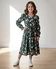 Bolly Lounge Cotton Blend Woven Full Peasant Sleeves Floral Printed Dress - Green