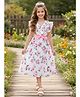 Bolly Lounge Cotton Blend Woven Frill Sleeves Floral Printed Bow Applique Detailed Dress - Pink