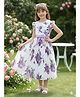 Bolly Lounge Cotton Blend Woven Frill Sleeves Floral Printed Bow Applique Detailed Dress - Purple