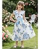 Bolly Lounge Cotton Blend Woven Frill Sleeves Floral Printed Bow Applique Detailed Dress - Turquoise