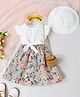 Bolly Lounge Cotton Blend Knit Half Frill Sleeves Floral Printed Dress - White