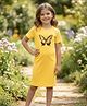 Bolly Lounge Cotton Blend Knit Half Sleeves Butterfly Printed Dress - Yellow
