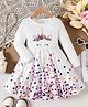 Bolly Lounge Cotton Blend Knit Full Sleeves Hearts & Unicorn Printed Dress - White