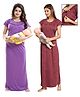 Fabme Woven Pack Of 2 Half Sleeves Textured Maternity Nighties With Side Zipper Nursing Access - Lavender & Maroon