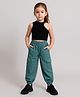 Aww Hunnie Cotton Rib Knit Sleeveless Solid Top With Cargo Pant Set - Black