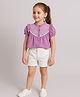 Aww Hunnie Cambric Woven Half Puffed Sleeves Gingham Checked Top With Shorts Set - Mauve