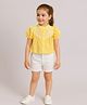 Aww Hunnie Cambric Woven Half Puffed Sleeves Gingham Checked Top With Shorts Set - Yellow