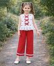 Aww Hunnie Cotton Woven Sleeveless Heart Embroidered & Bow Applique Detailed Top & Palazzo Set - White
