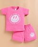 NUTTY BUTTY Sinker Knit Half Sleeves Smiley Printed Top & Shorts Set - Pink
