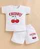 NUTTY BUTTY Sinker Knit Half sleeves Cherry Text Printed Top &  Shorts Set - White