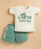 NUTTY BUTTY Sinker Knit Half Sleeves Love Every Time Text Printed Top & Shorts Set - Green