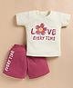 NUTTY BUTTY Sinker Knit Half Sleeves Love Every Time Text Printed Top & Shorts Set - Maroon