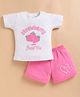 NUTTY BUTTY Sinker Knit Half Sleeves Strawberry Text Printed Top & Shorts Set - White