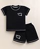 NUTTY BUTTY Sinker Knit Half Sleeves Abstract Printed Tee & Shorts Set - Black
