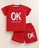 NUTTY BUTTY Sinker Knit Half Sleeves Ok Strive To Be Better Text Printed Tee & Shorts Set - Red