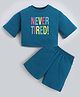 Aww Hunnie Terry Knit Half Sleeves Never Tired Text Printed Tee & Shorts Set - Green