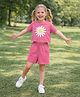 Aww Hunnie Terry Knit Half Sleeves Floral Printed Tee & Shorts Set - Pink