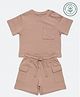 furr balls 100% Organic Cotton Woven Half Sleeves Solid Tee & Shorts Set - Brown