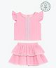 furr balls 100% Organic Cotton Woven Sleeveless Lace Embellished Top & Skirt Set - Pink