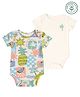 furr balls 100% Organic Cotton Woven Pack Of 2 Half Sleeves Tropical Theme Printed Onesies - Off White
