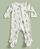 furr balls 100% Organic Cotton Knit Full Sleeves Ice Cream Printed Footed Sleepsuit - Off White