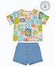 furr balls 100% Organic Cotton Woven Tropical Theme Printed Tee & Shorts Set - Dusty Blue