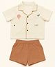 furr balls 100% Organic Cotton Woven Half Sleeves Sun Text Embroidered Shirt & Shorts Set - Off White