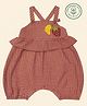 furr balls 100% Organic Cotton Woven Sleeveless Fruits Embroidered Checked Jumpsuit - Red