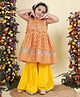 Little Bansi Muslin Woven Sleeveless Floral Printed Kurti & Sharara Set - Yellow