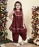 Little Bansi Cotton Silk Woven Sleeveless Floral Embroidered Lace Embellished Kurti & Salwar Set - Maroon