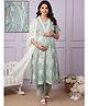 Dummy Shape Cotton Blend Woven Half Sleeves Floral Printed Coordinating Maternity Kurti Pants & Dupatta Set With Side Zipper Nursing Access - Turquoise