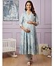 Dummy Shape Cotton Blend Woven Three Fourth Sleeves Floral Printed Maternity Kurti With Side Zipper Nursing Access & Pant Set - Blue