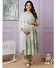 Dummy Shape Cotton Blend Woven Three Fourth Sleeves Floral Printed Maternity Kurti With Side Zipper Nursing Access With Pant & Dupatta Set - Green