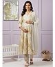 Dummy Shape Cotton Blend Woven Three Fourth Sleeves Floral Printed Coordinating Maternity Kurti Pants & Dupatta Set With Side Zipper Nursing Access - Yellow