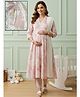 Dummy Shape Cotton Blend Woven Three Fourth Sleeves Floral Printed Maternity Kurti With Side Zipper Nursing Access With Pant & Dupatta Set - Pink