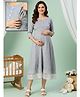 Dummy Shape Cotton Woven  Three Fourth Sleeves Lace Embellished Maternity Kurti With Side Zipper Nursing Access - Grey