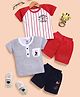 blushh berry Cotton Knit Pack Of 2 Half Sleeves Striped Tee & Shorts Set - Red & Grey