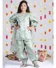 Cutiekins Woven Three Fourth Sleeves Sequins & Gota Lace Embellished Kurti Salwar Set With Dupatta - Olive Green & Golden