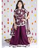 Cutiekins Georgette Woven Half Sleeves Mandarin Collar Neck Floral Printed KurtI & Palazzos Set With Dupatta Set - Burgundy & Off White