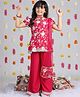 Cutiekins Georgette Woven Half Sleeves Mandarin Collar Neck Floral Printed KurtI & Palazzos Set With Dupatta Set - Off White